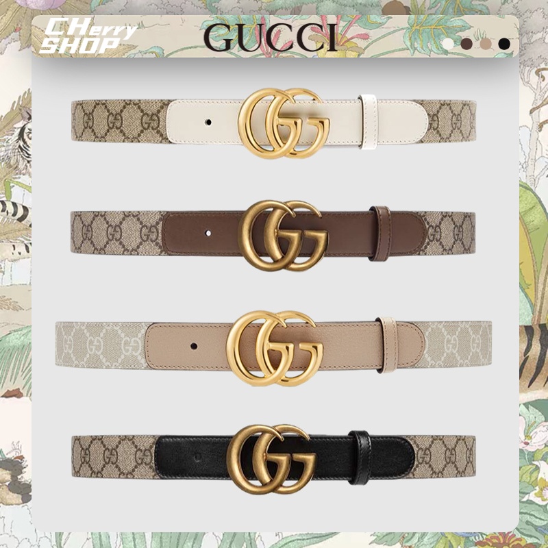 Gucci  Belt in GG Supreme canvas with double G buckle3cm wide/ แบรนด์ใหม่และเป็นของแท้