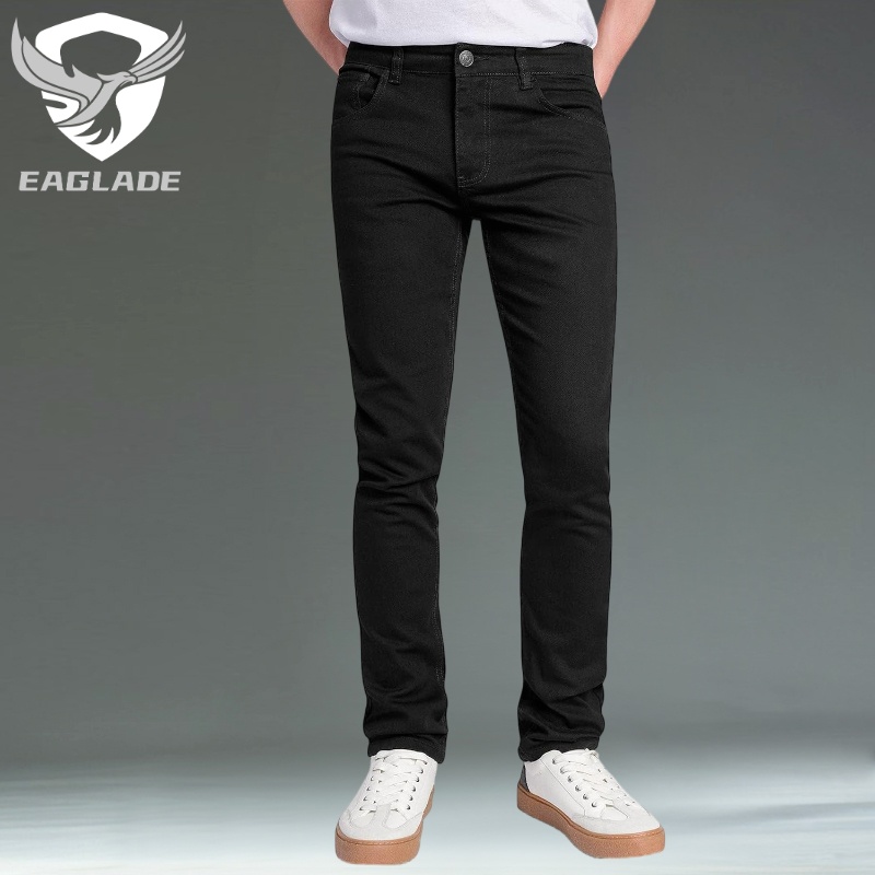 Eaglade กางเกงยีนขายาว ยืดหยุ่น สีดํา สําหรับผู้ชาย 201