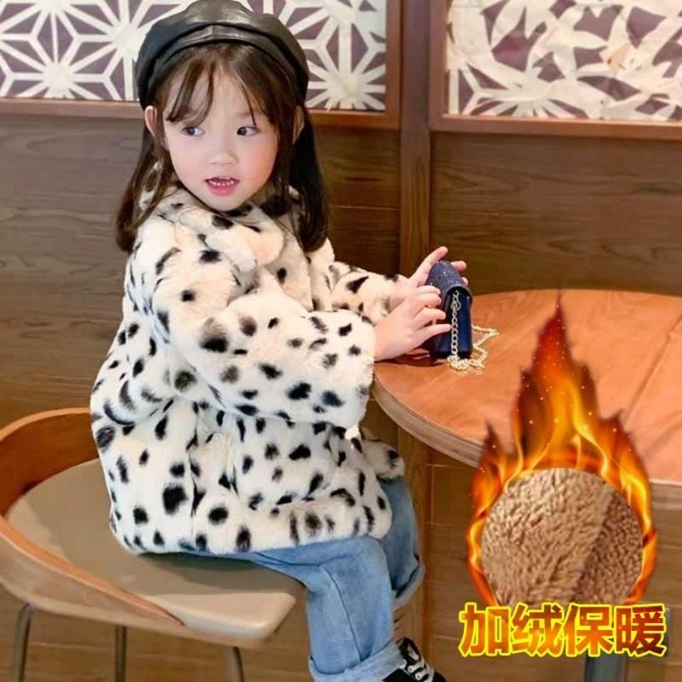 เสือดาวพิมพ์ มารยาท ขนแจ็คเก็ตชายหญิงหลวมสไตล์ตะวันตกปกฤดูใบไม้ร่วงฤดูหนาวใหม่ตุ๊กตาหนาเสื้อเด็กเสื้อผ้า