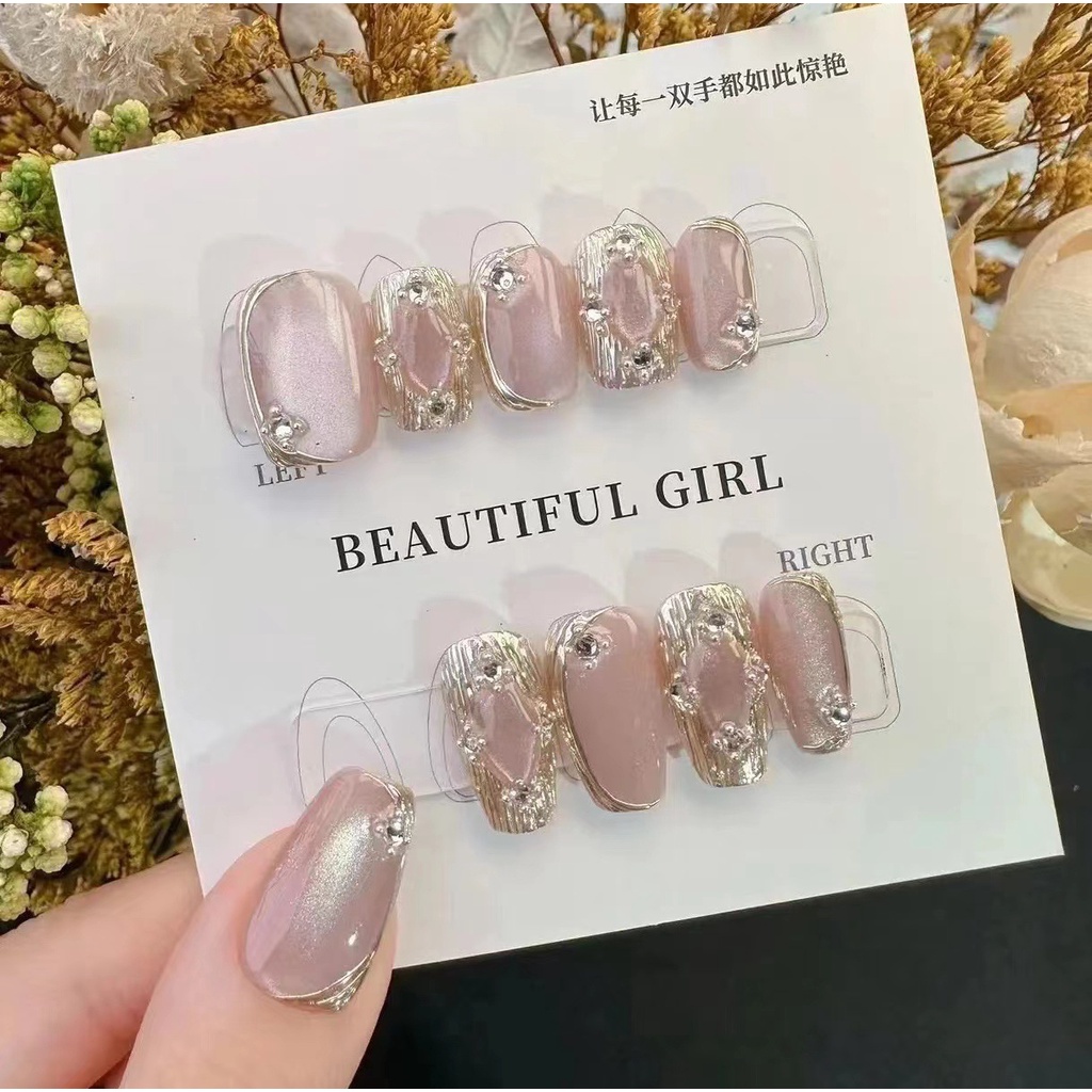【HANDMADE】เล็บปลอม Bachilati Magic Mirror สีชมพู ใช้ซ้ําได้ และถอดได้