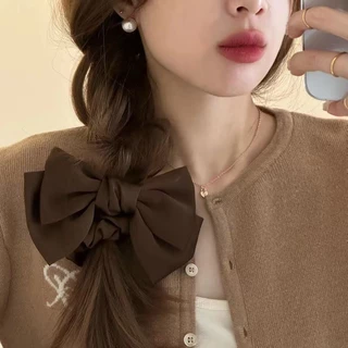 ยางรัดผมหางม้า ผ้าซาติน ประดับโบว์ ขนาดใหญ่ สไตล์คลาสสิก สําหรับผู้หญิง จํานวน 1 ชิ้น