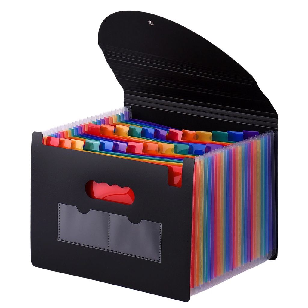 24 Pockets Expanding File Folder with Cover Accordian File Organizer A4 Letter Size Document Organiz