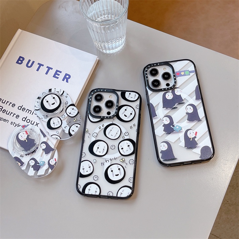 Casetifg เคสโทรศัพท์มือถือ PC แข็ง แบบใส กันกระแทก ลายผีน่ารัก พร้อมกล่องชาร์จแม่เหล็ก สําหรับ iPhone 15 11 12 13 14 Pro Max