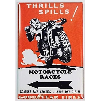 ยางการแข่งขันรถจักรยานยนต์ตู้เย็นแม่เหล็กจักรยาน Racer Race Vintage Tin Sign ป้ายโลหะดีบุก 7.8x11.8 