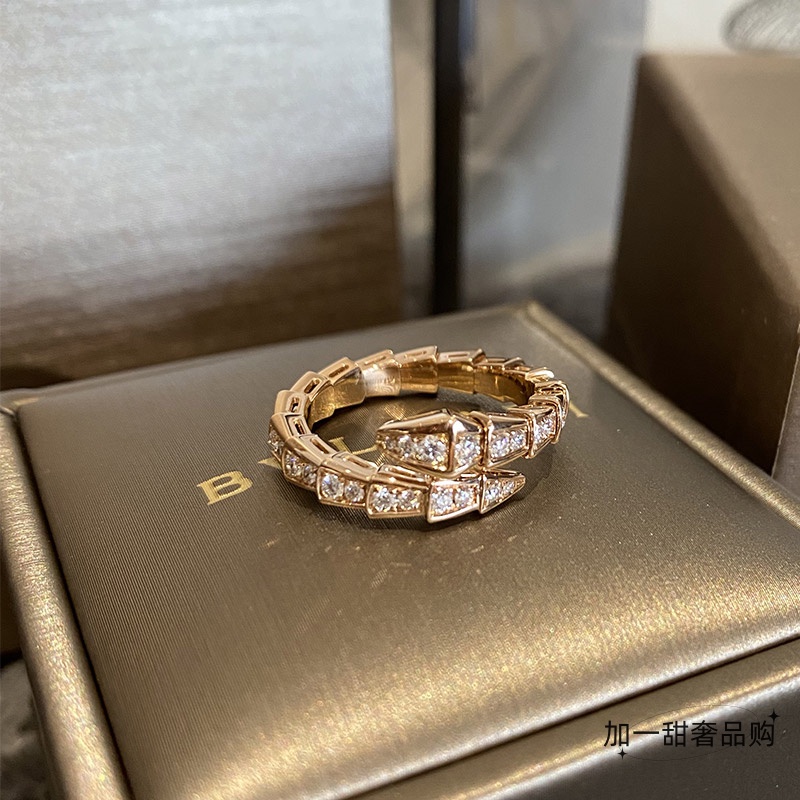 [พร้อมกล่อง] Bvlgari Bvlgari SERPENTI VIPER Series แหวนเพชร 18K สีโรสโกลด์ ของขวัญคู่รัก