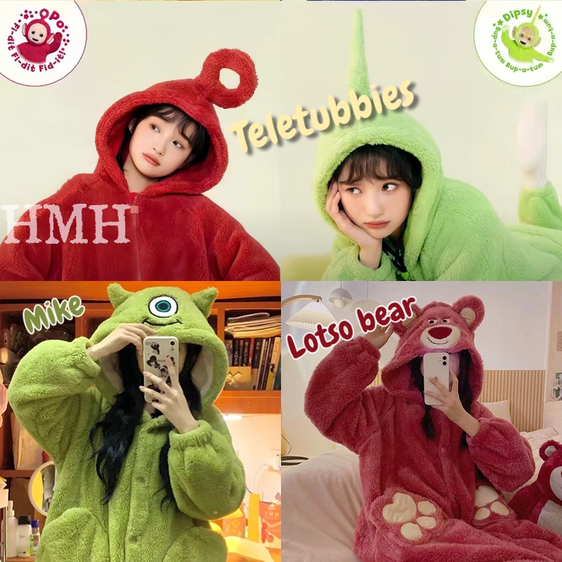 HMH ชุดนอนหมีสตรอเบอร์รี่ ชุดมาสคอต ชุดนอนการ์ตูนฤดูหนาว ชุดก๊อตจิ ชุดเทเลทับบี้