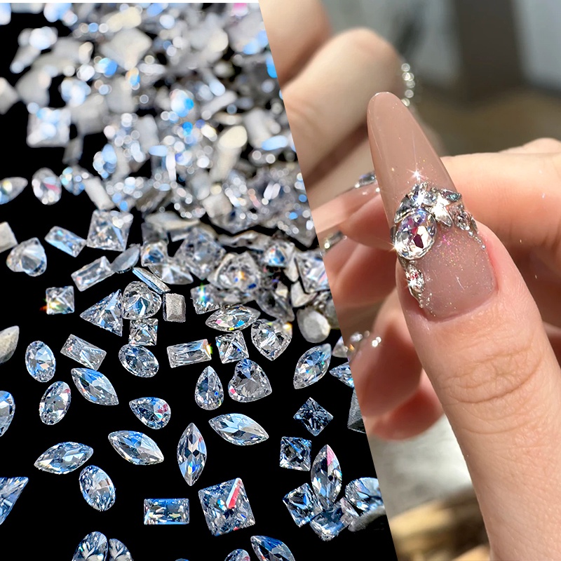 Ur SUGAR 50 ชิ้น Silver Aurora Nail Rhinestones 3D DIY ตกแต่งเล็บ