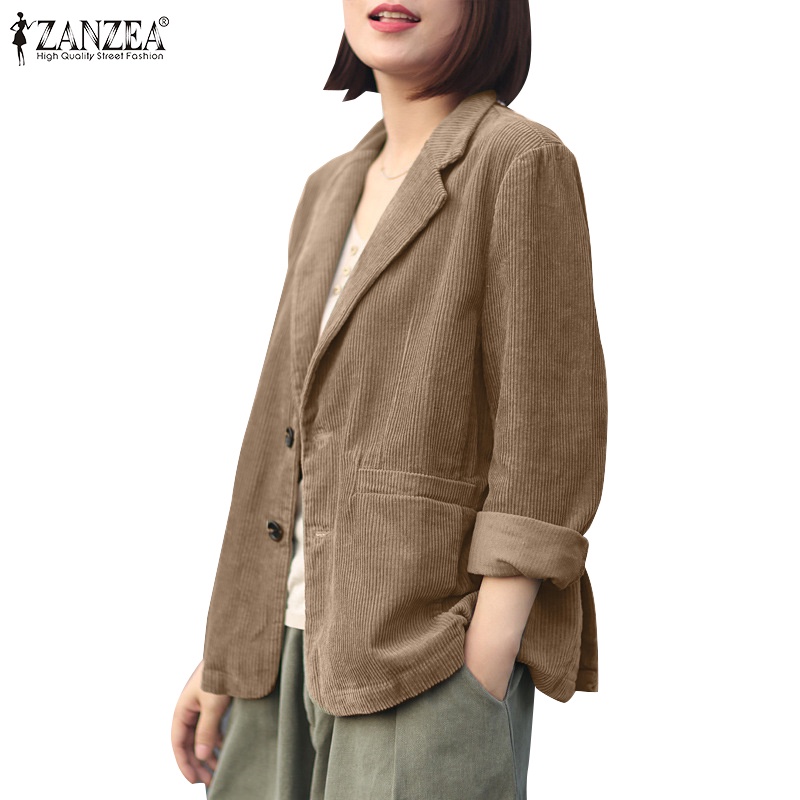 Zanzea เสื้อเบลเซอร์ลําลอง แขนยาว ผ้าลูกฟูก ติดกระดุม สําหรับผู้หญิง ใส่ทํางาน สํานักงาน