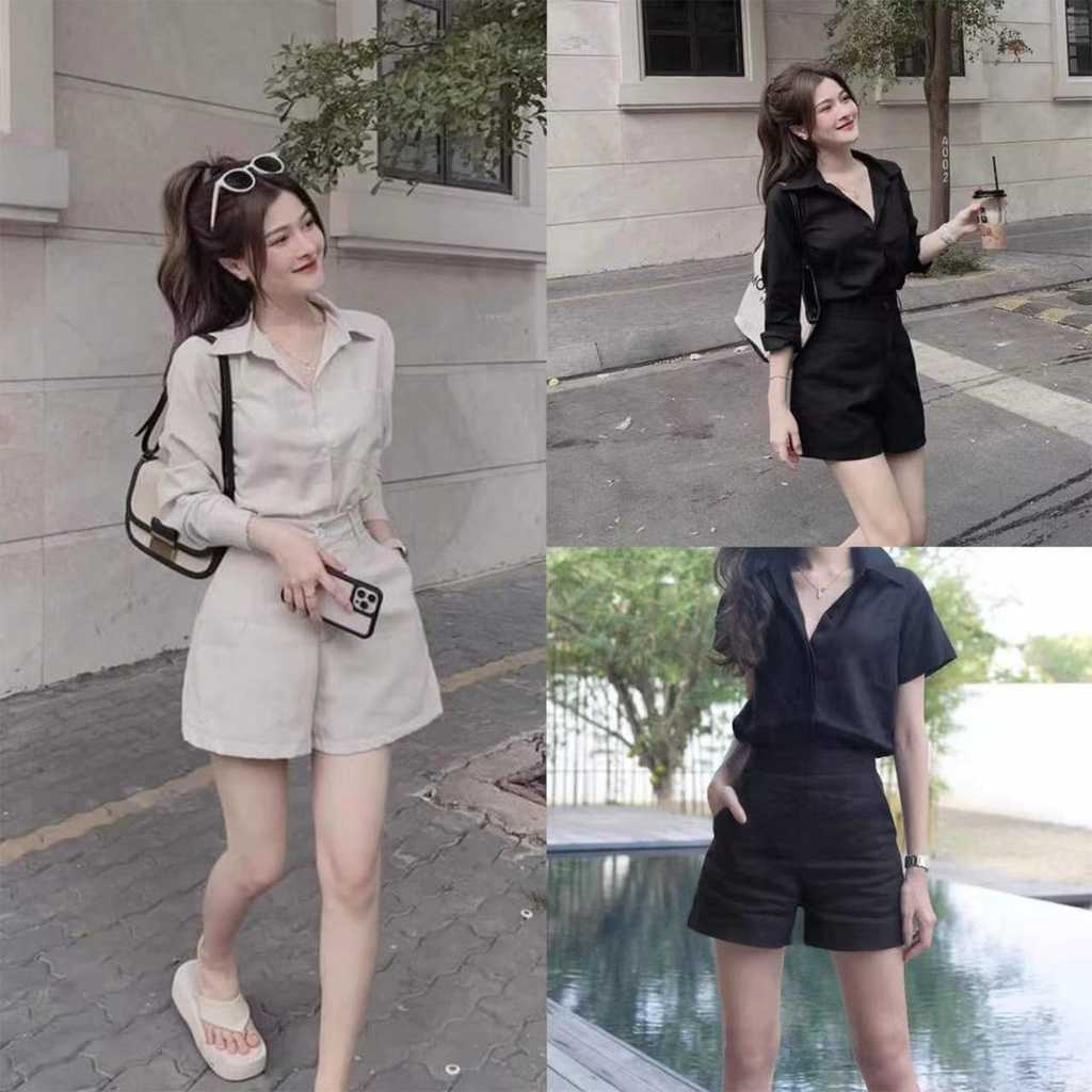 ชุดเซ็ตแฟชั่นผู้หญิง ชุด2ชิ้น เรียบง่าย เเละกางเกงขาสั้น