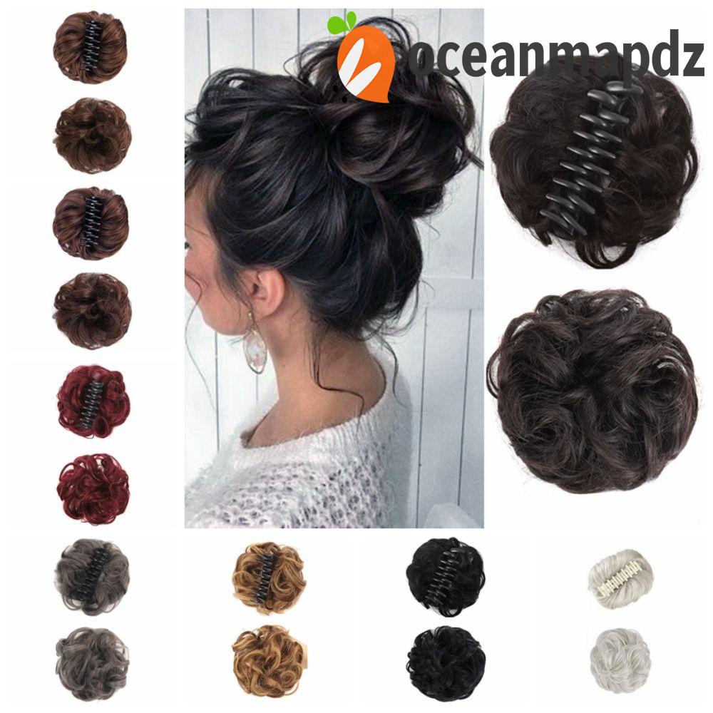 Oceanmapdz มวยผมหยิกยุ่ง, ต่อผมหยักศก, ผมสังเคราะห์ Chignon, ที่มองไม่เห็น สีดํา Scrunchie ปลอม กิ๊บติดผม มงกุฎ ผู้หญิง
