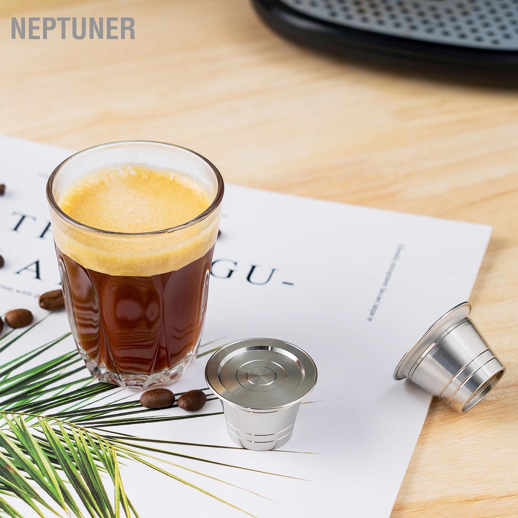 NEPTUNER แคปซูลกาแฟแบบเติมได้ฝักกาแฟแบบใช้ซ้ำได้สแตนเลสทำความสะอาดง่ายตาข่ายละเอียดอุปกรณ์เสริมเครื่องชงกาแฟสำหรับการทำกาแฟ