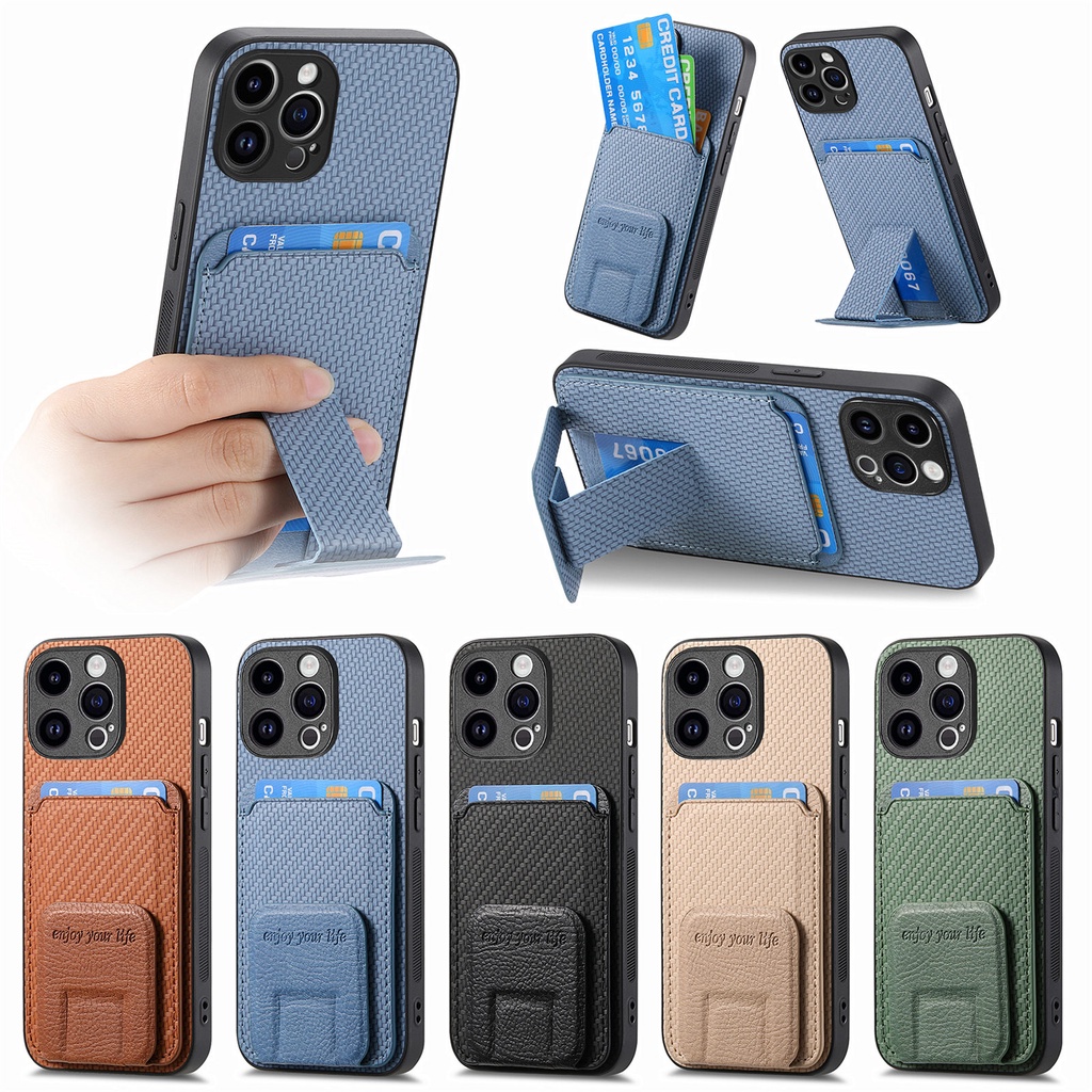 สําหรับiPhone 17 Pro Max 17 Air 17e 16 Pro Max 16 Plus 16e 15 14 13 12 11 SE 7 8 Plus X XR XSกรณีกระเป๋าสตางค์คาร์บอนไฟเบอร์ปลอกผู้ถือบัตร