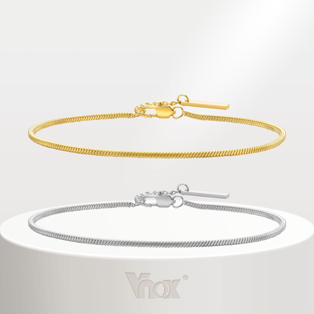 Vnox สร้อยข้อมือโซ่งู สเตนเลส ทอง 18K ทรงสี่เหลี่ยม เครื่องประดับ สําหรับผู้หญิง ผู้ชาย
