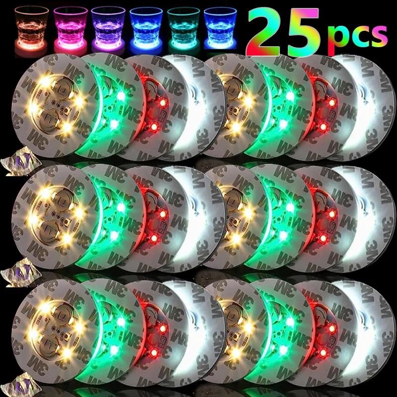 5/25 ชิ้น LED ที่รองแก้ว ไฟที่มีสีสัน เรืองแสง ขวดไวน์ สติกเกอร์บาร์ งานแต่งงาน ไฟเรืองแสง สติกเกอร์ขวดไวน์