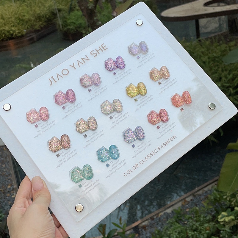 สีเจลแฟลชกลิตเตอร์ 15สี พร้อมชาร์ต JIAO YAN SHE (JYS) สีออโร่ร่า