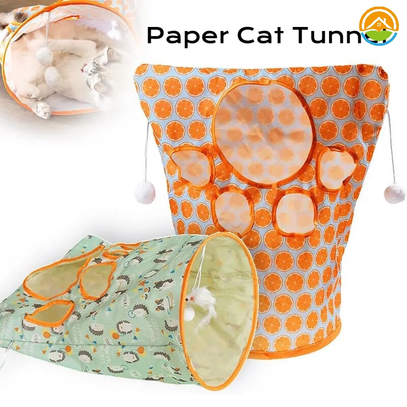 ใหม่ ถุงกระดาษอุโมงค์แมว พับได้ 3 ชั้น / ลูกแมว ขนาดเล็ก เจาะถังของเล่นแบบโต้ตอบ พร้อมลูกบอลตุ๊กตา