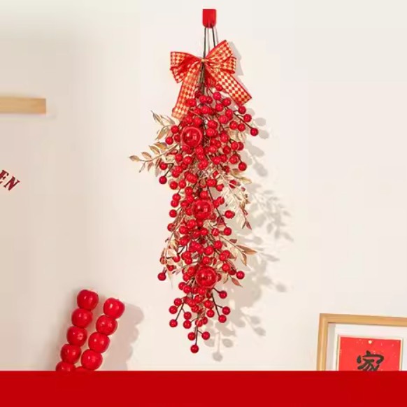 H85 Tet พวงดอกไม้พร้อมไฟ พวงมาลาตกแต่งเทศกาลฤดูใบไม้ผลิ