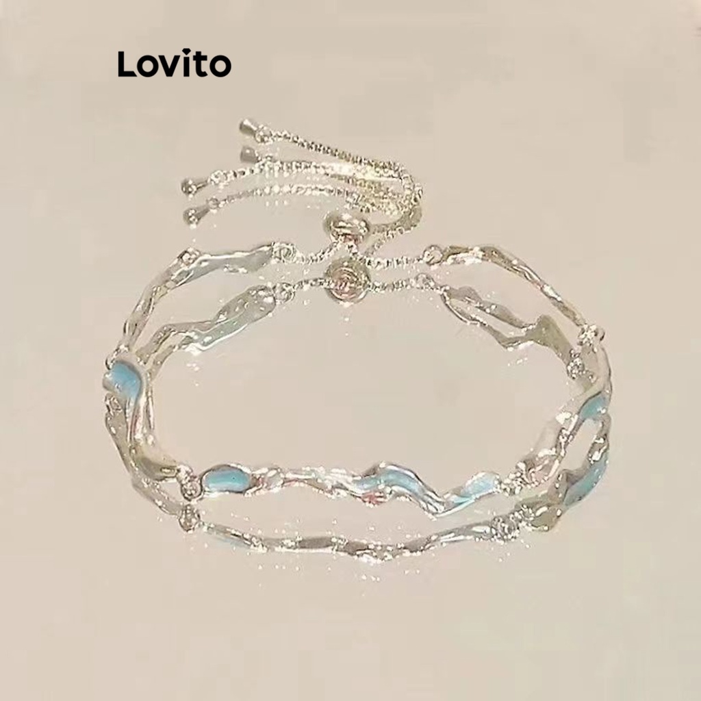 Lovito โรแมนติก ดวงจันทร์ โบว์ ดอกไม้ พลอยเทียม เพทาย ดอกซากุระ เพื่อนรัก สร้อยข้อมือ สําหรับผู้หญิง LFA12539
