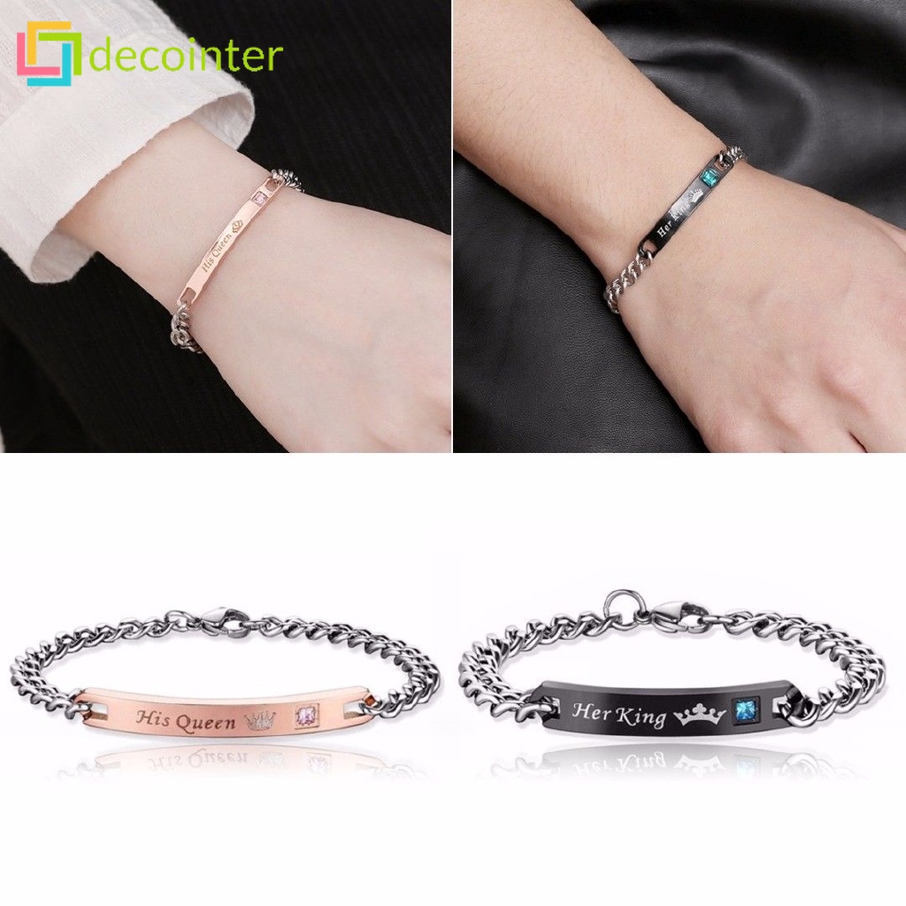 กําไลข้อมือคู่รัก อเนกประสงค์ สวยหรู ราชินีราชินีเจ้าหญิง ระยะทางจับคู่ / ตัวอักษรโรแมนติก สเตนเลส พลอยเทียม กําไลข้อมือคู่