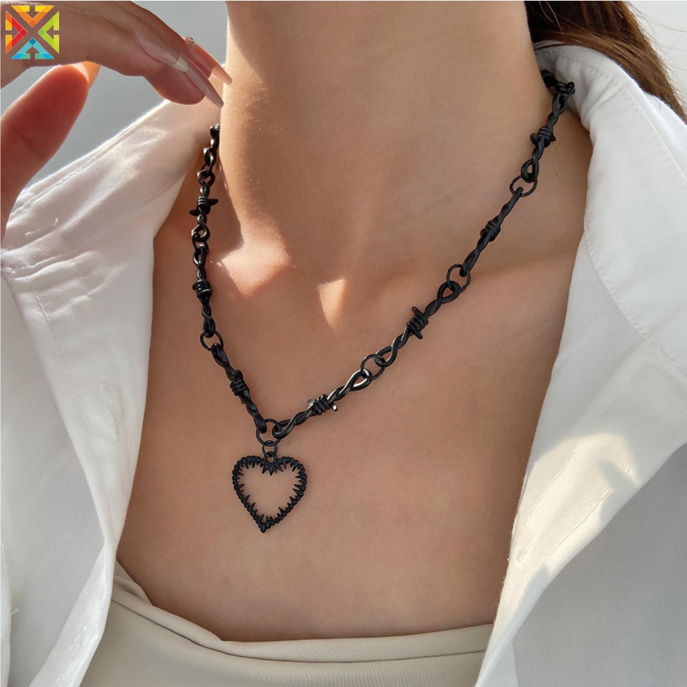 เครื่องประดับ สร้อยคอโชคเกอร์ จี้หนาม รูปหัวใจ เหมาะกับของขวัญ สไตล์ฮิปฮอป สําหรับผู้ชาย และผู้หญิง