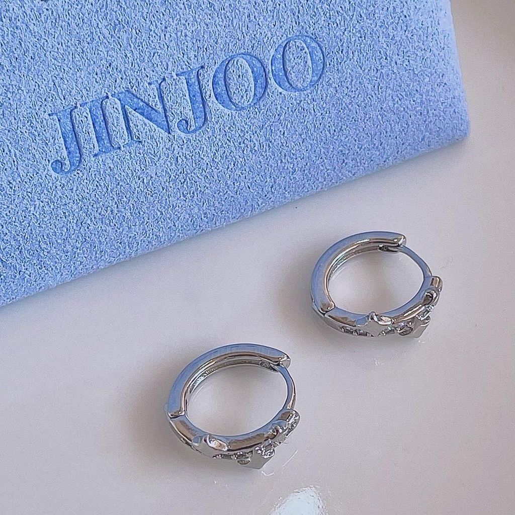 Jinjoo✨ S925 ต่างหูห่วงพลอยวิบวับ ดีไซน์เท่เก๋ แปลกใหม่ สง่างาม (ราคาต่อคู่) 🌈💓 รหัส H32