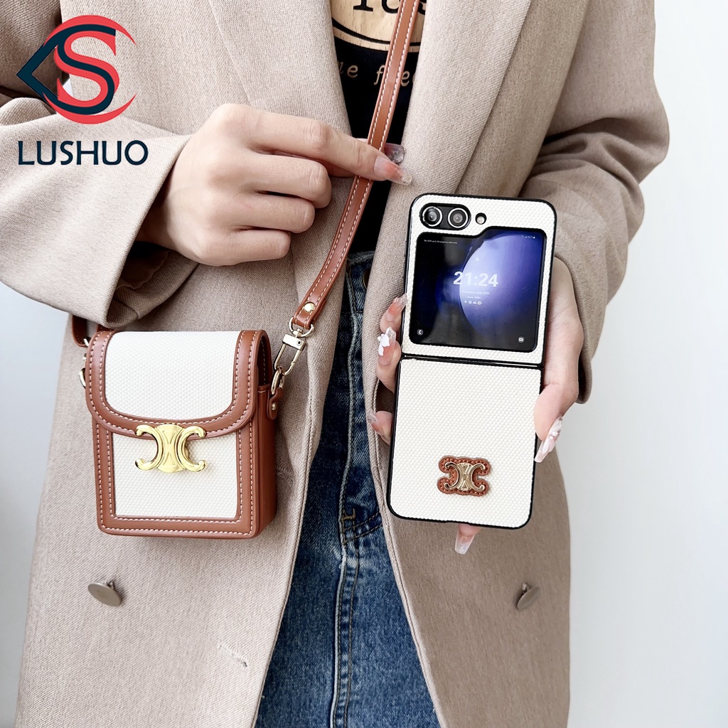 Lushuo เคสโทรศัพท์มือถือหนัง ฝาพับ พร้อมช่องใส่บัตร สําหรับ Samsung Galaxy Z Flip 5 4 3 OPPO Find N2 Flip N3 Flip3 Flip4 Flip5 N2Flip N3Flip