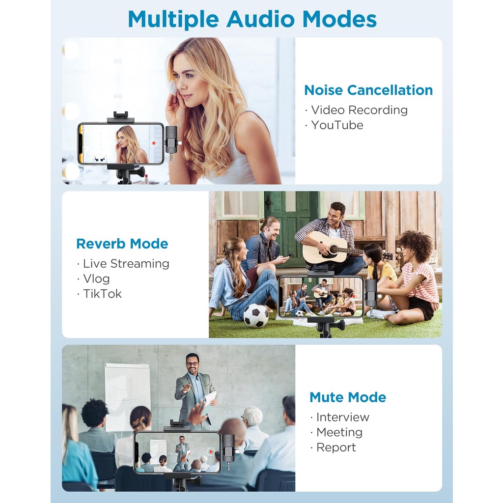 3 in 1 Wireless Microphone for Ios, Camera, Android, iPad, Mini Microphone