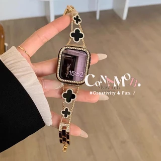 หรูหราสีดําทองชุดสายหนังแท้สําหรับ ฉันดู ชุด พิเศษ iwatch Series 11 10 9 8 7 6 5 SE 5 4 3 2 1แฟชั่นลําลองโซ่โลหะวงสําหรับ ฉันดู 44/46/42/45 มม.41 มม.40 มม.38