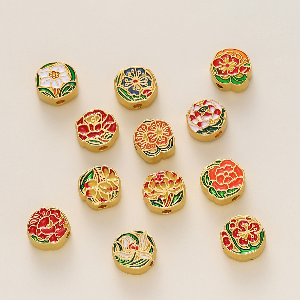 St. kunkka 2 ชิ้นลูกปัดดอกไม้สไตล์จีนย้อนยุคโชคดีดอกไม้ Spacer ลูกปัดสําหรับ DIY สร้อยข้อมือสร้อยคอทํา - รูปที่ 4