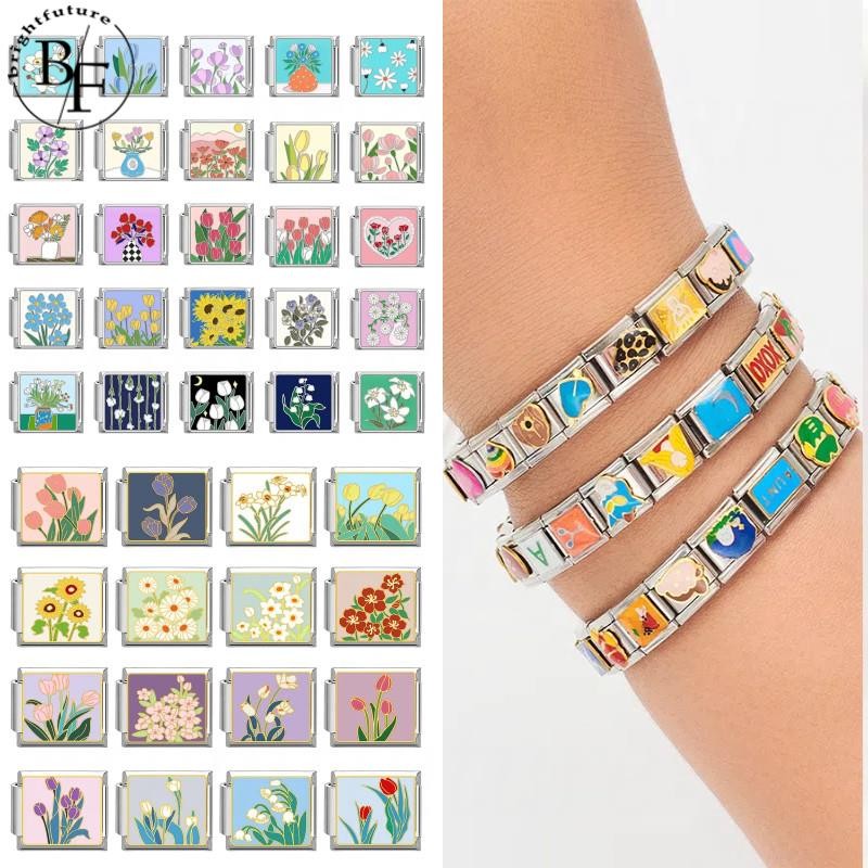 ร้อนขายดอกไม้อิตาเลี่ยน Charm สร้อยข้อมือ Fit 9 มม.สร้อยข้อมือสแตนเลส DIY เครื่องประดับทําอุปกรณ์เสริม Retro บุคลิกภาพโมดูลสร้อยข้อมืออุปกรณ์เสริม