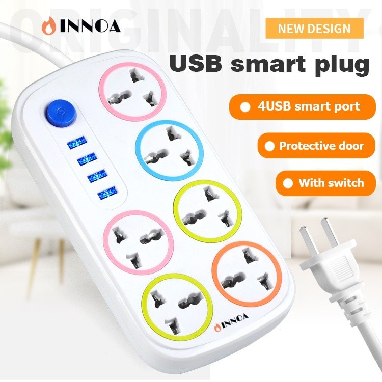 พร้อมส่ง ปลั๊กไฟ 6ช่อง 4USB ปลั๊กไฟusb ปลั๊กสามตา ปลั๊ก รางปลั๊กไฟ ปลั๊ก 3ตา ปลั๊กพ่วง สาย 3/5/8เมตร ปลั๊กไฟพกพา PW159