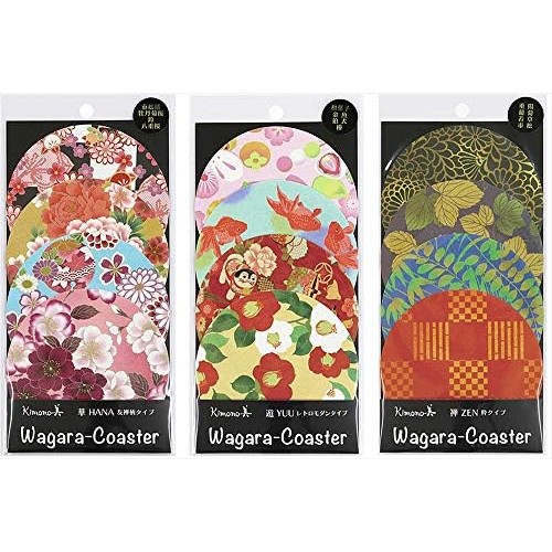 【Direct from Japan】ชุดจานรองแก้ว Kamiiso Sansho Made in Japan ลาย Kimono Beauty 3 ชิ้น (ลาย Hana Yuz