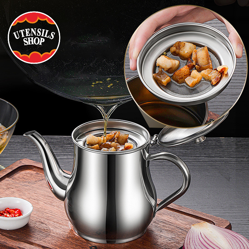 UTENSILS กาชงชา กาน้ำชา กากรองน้ำมัน พร้อมตะแกรงกรอง กาสแตนเลส ขนาด 385/710/1420มล. เหยือกกรองชา