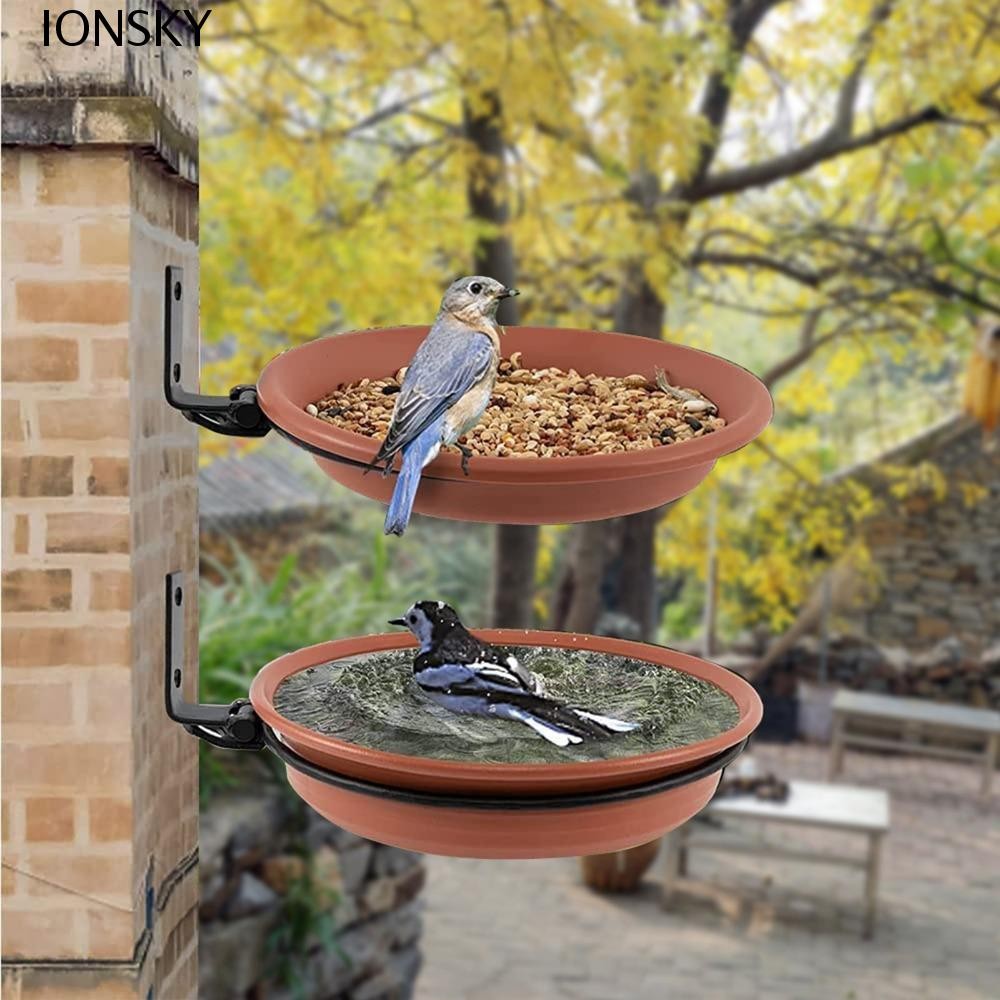Ionsky ถาดอาหารนก Heavy Duty 2 ชิ้นแขวนปรับกลางแจ้ง Creative Bird Bath Bowl