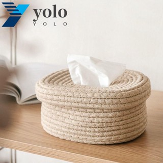 Yolo กล่องทิชชู่ เชือกฝ้าย ทรงสี่เหลี่ยมผืนผ้า แฮนด์เมด สไตล์ญี่ปุ่น ประหยัดพื้นที่ น้ําหนักเบา สําหรับสํานักงาน