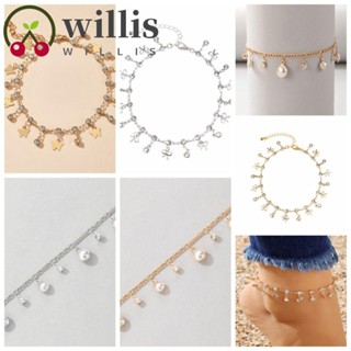 Willis สร้อยข้อเท้า จี้ผีเสื้อ ประดับพลอยเทียม โลหะผสม โบว์ ไข่มุก ไม่ซ้ําใคร โบโฮ เรขาคณิต สําหรับผู้หญิง