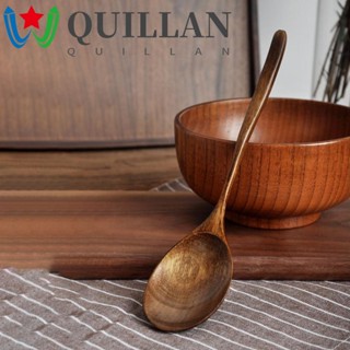 Quillan เครื่องครัวพรีเมี่ยม ด้ามจับยาว แบบพกพา ไม้ธรรมชาติ สไตล์ญี่ปุ่น ช้อนโต๊ะ