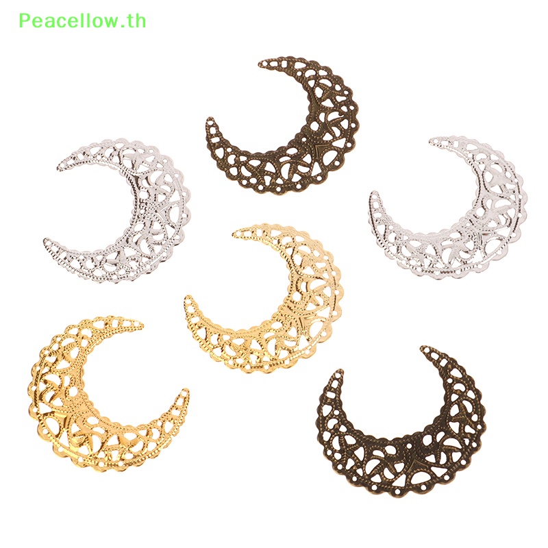 Peacellow ฐานโลหะ รูปดวงจันทร์ 38x42 มม. สีทอง เงิน บรอนซ์ สําหรับทําเครื่องประดับ DIY 50 ชิ้น ต่อล็อต TH