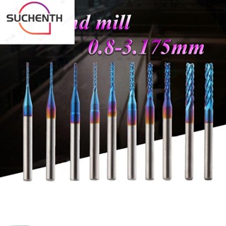 Suchenth ดอกกัดมิลลิ่ง เราเตอร์ CNC เคลือบไทเทเนียม สีฟ้า 0.8-3.175 มม.