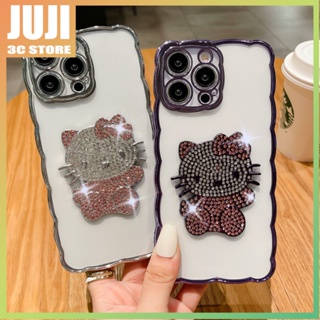 เคสโทรศัพท์มือถือ แบบใส กันกระแทก ลาย Hello Kitty แต่งกลิตเตอร์ ไล่โทนสี หรูหรา สําหรับ IPhone 15 14 13 11 12 Pro Max XR X XS Max