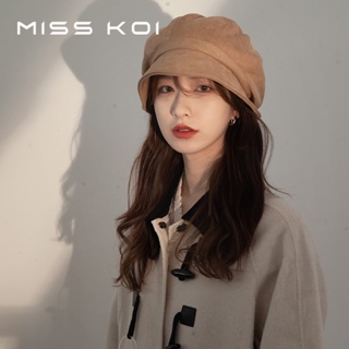 Misskoi [พร้อมส่ง] หมวกเบเร่ต์ หนังนิ่ม ทรงแปดเหลี่ยม สีดํา สไตล์ญี่ปุ่นย้อนยุค เหมาะกับฤดูใบไม้ร่วง ฤดูหนาว สําหรับผู้ชาย และผู้หญิง