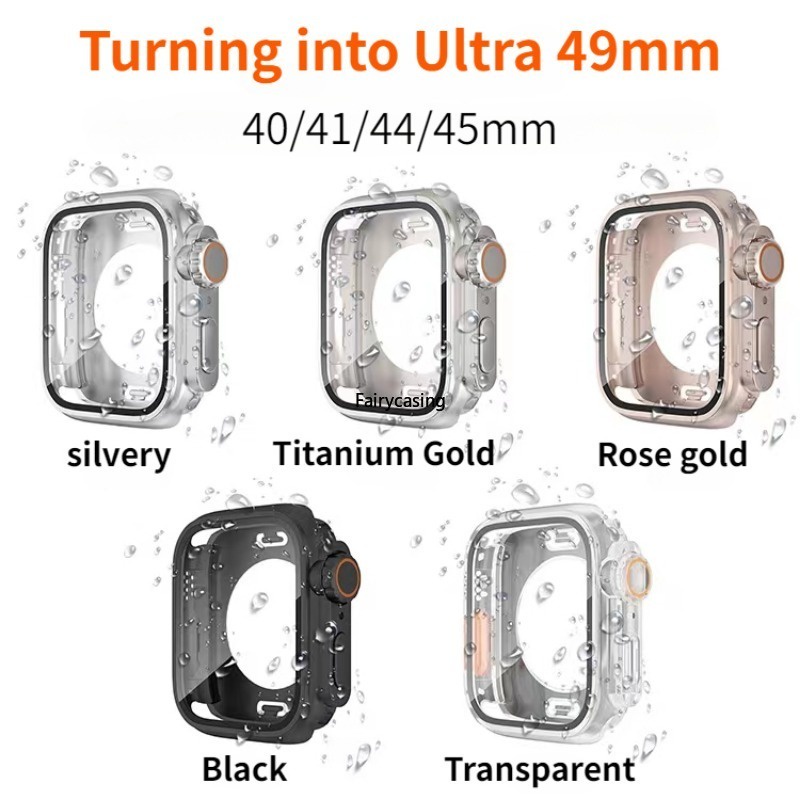 360° ฝาครอบ PC คลุมทั้งหมดสําหรับ Apple Watch Case 45 มม.41 มม.40 มม.44 มม.แก้วลักษณะอัพเกรด 49 มม.เ