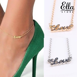 Ellastore123 สร้อยข้อเท้าโซ่ ลายตัวอักษร Love เครื่องประดับ สําหรับผู้หญิง