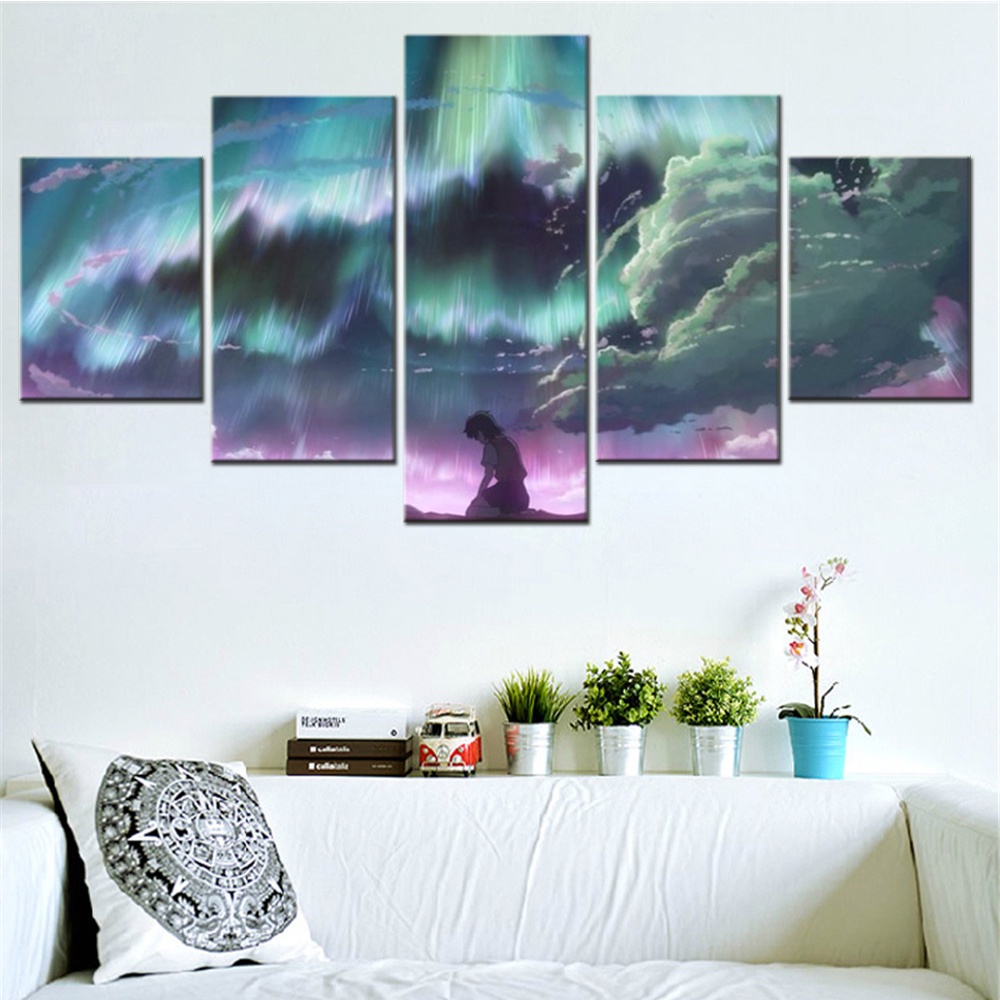 5 ชิ้นผ้าใบ Wall Arts โปสเตอร์ภาพวาดภาพเคลื่อนไหวเด็ก Who Chase Lost Voices Makoto Shinkai ตกแต่งบ้า