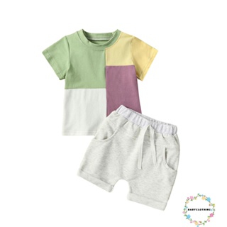 Babyclom- ชุดเสื้อแขนสั้น และกางเกงขาสั้น สีตัดกัน แฟชั่นฤดูร้อน สําหรับเด็กผู้ชาย 2 ชิ้น