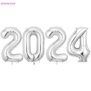 Onew ลูกโป่งฟิล์มอลูมิเนียม รูปตัวเลข 2024 สําหรับตกแต่งปาร์ตี้ปีใหม่ 1 ชุด