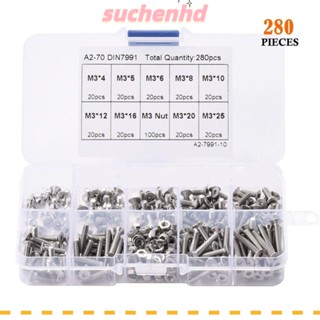 Suchenhd สกรูเมตริก สลักเกลียว และน็อต สเตนเลส 304 4 มม.-25 มม. พร้อมกล่องเก็บ และน็อต 280 ชิ้น