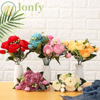 Lonfy แจกันดอกกุหลาบประดิษฐ์ 9 ดอก ขนาด 30 ซม. สไตล์วินเทจ สําหรับตกแต่งบ้าน