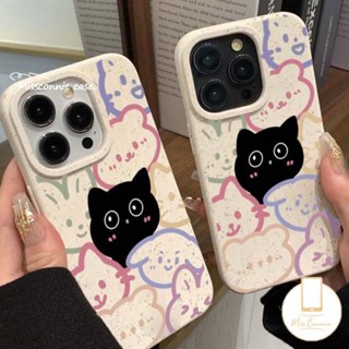 เคสโทรศัพท์มือถือ แบบนิ่ม ย่อยสลายได้ เป็นมิตรกับสิ่งแวดล้อม ลายการ์ตูนสัตว์ แมว หมี กระต่าย สีดํา สําหรับ IPhone 11 15 13 12 14 Pro MAX 15 6 6S 8 7 Plus XR 7Plus X XS MAX SE 2020