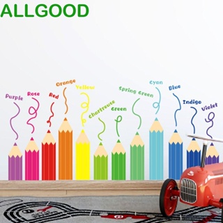 Allgoods สติกเกอร์ดินสอสี กันน้ํา ลายการ์ตูนภาษาอังกฤษ สีรุ้ง มีกาวในตัว สําหรับตกแต่งบ้าน